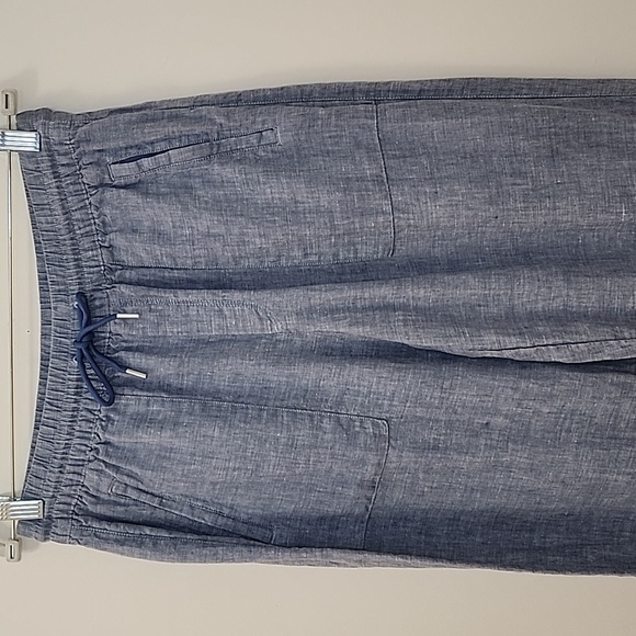 ATHLETA 99% LINEN Chambray Blue RETREAT Slit WIDE LEG Pants Sz 6 - Picture 6 of 16